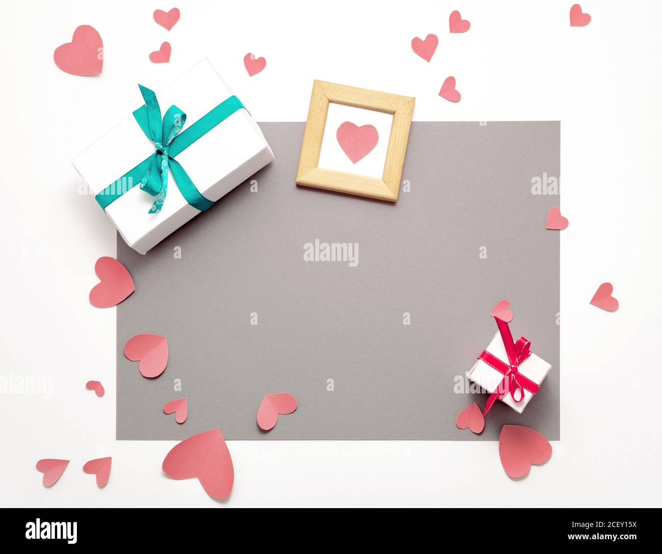 Download Present Gift Box Flat Lay Top View Valentines Day Decorations Gift Box Ribbon Hearts Happy Birthday Banner Template Stock Photo Alamy PSD Mockup Templates