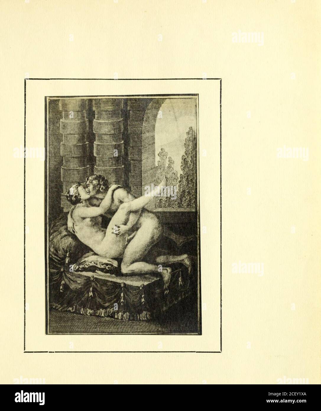 . L'Arétin français [electronic resource] : par un membre de l'Académie des dames ... Sur la copie à Londres, 1782. .FIGURE SEPTIEME FIGURE SEPTIEME Prends, lève et soutiens-moi la cuisse Pour le fourrer tout autant quil se fuisse. Y aime le vit. — Moi, jadore le con; Oui nest pas jouteur nest pas homme. — O, que tu le fais bien!... pousse... à merveille!... bon!... Ah! mon Roi! cest ainsi quil faut que je te ( nomme; Je sens... je vais mourir; trépas délicieux! Ton vit me fait pâmer. — Ton con me met aux ( deux!. FIGURE HUITIEME FIGURE HUITIEME Auprès de sa déesse on doit être à genoux;My voi Stock Photo