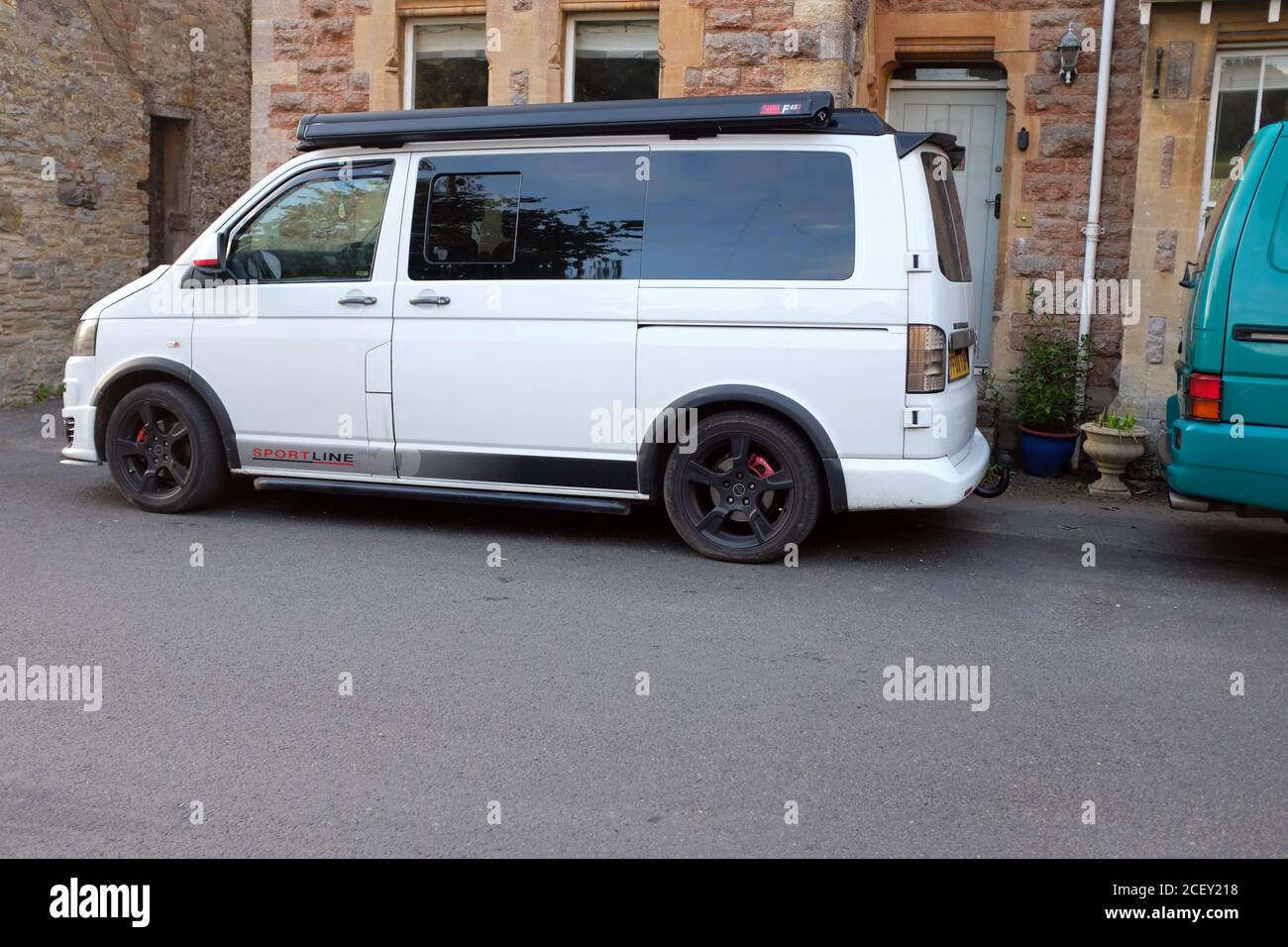 September 2020 VW camper vans parked in the Somerset village of