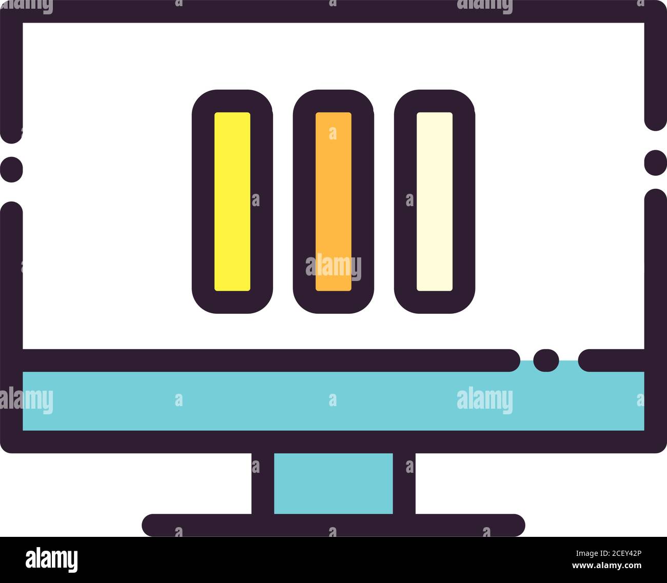 Infographic bars chart on computer line and fill style icon design ...
