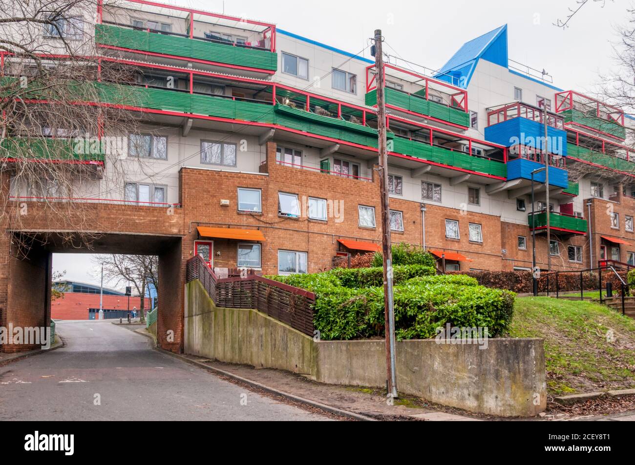 The interior side of the Byker Wall facing the rest of the Byker Estate in Newcastle. Stock Photo