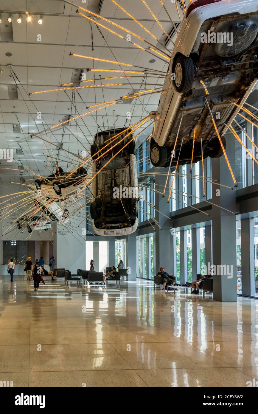 Inopportune: Stage One by Chinese artist Cai Guo-Qiang in the entrance foyer to Seattle Art Museum, SAM. Stock Photo