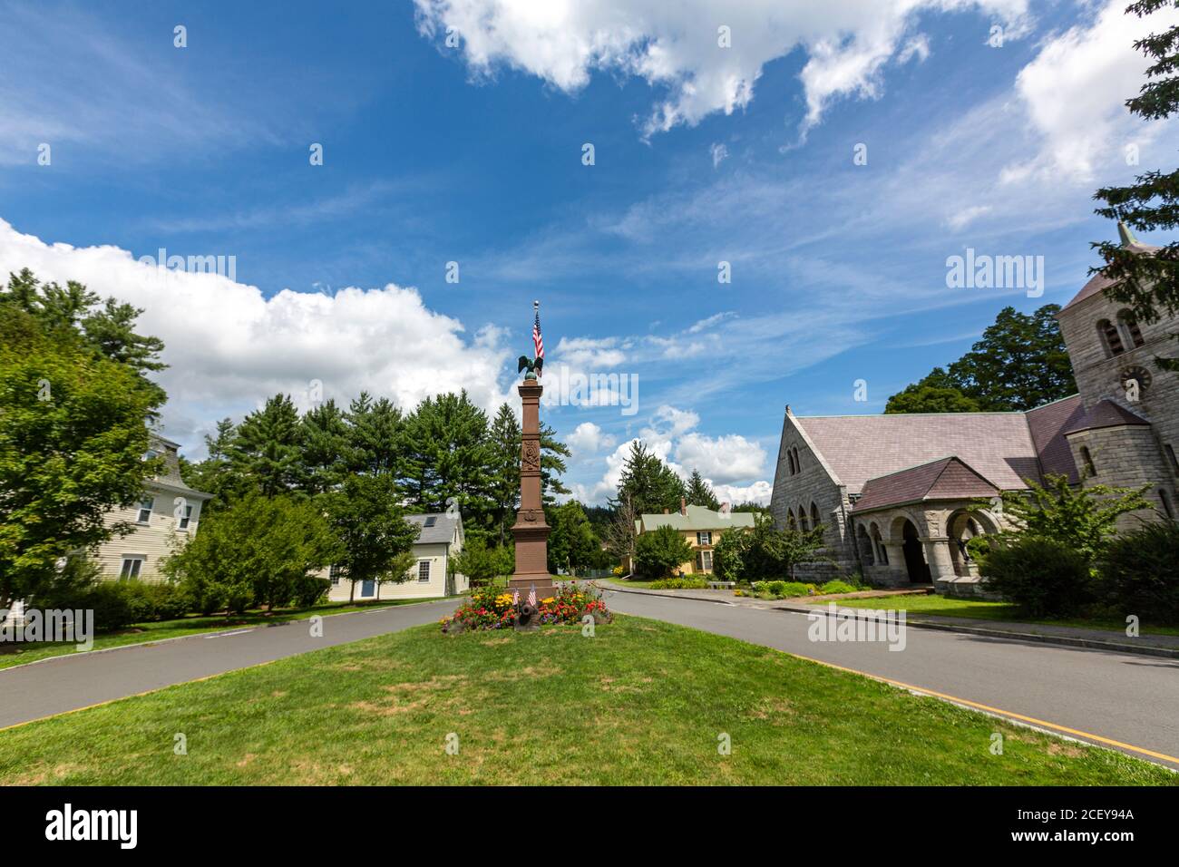 Pine St and St. Paul's Episcopal Church, Stockbridge, Massachusetts, USA Stock Photo