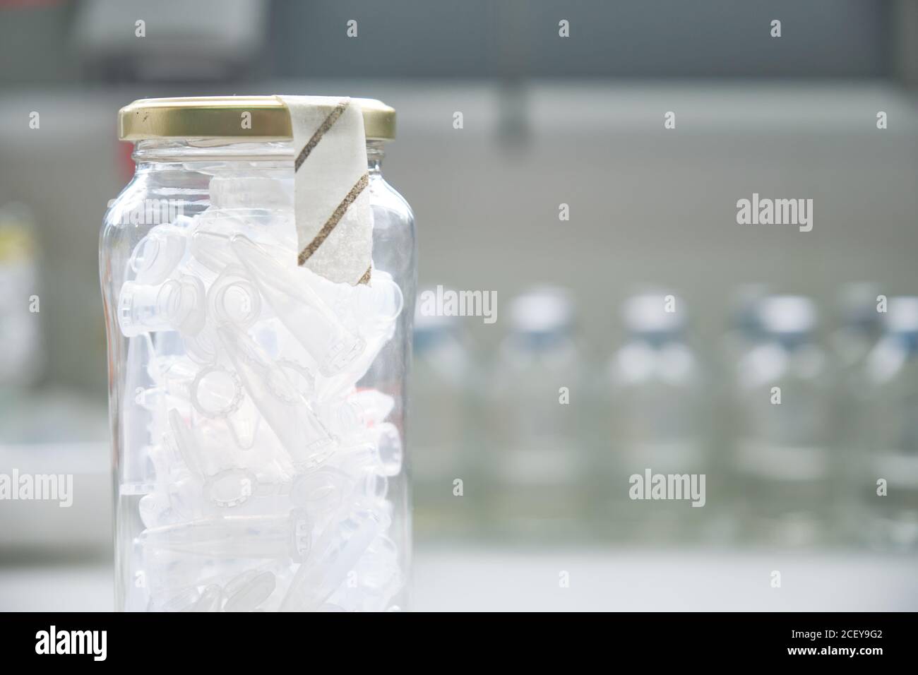 Laboratory eppendorf tubes on a sterilized jar with autoclave tape