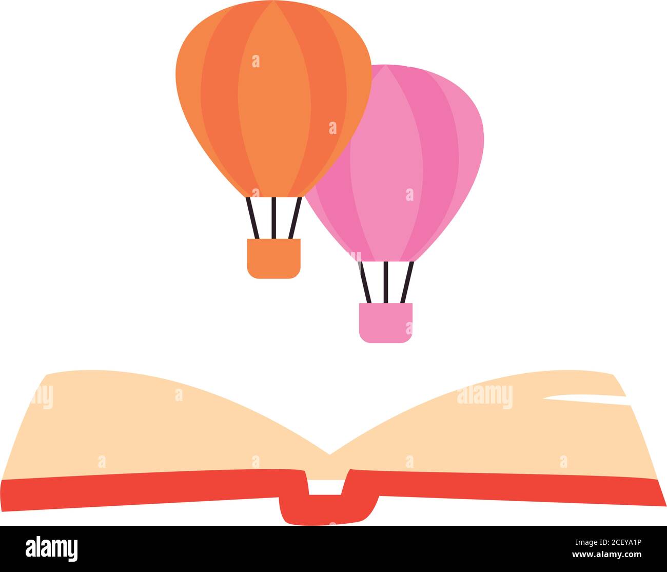 hot air balloon over open book flat style icon design, Education ...