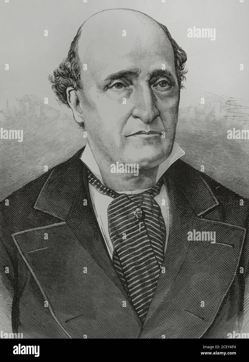 José Valero Villavicencio (1808-1891). Spanish actor. Illustration by Badillo. Engraving by Arturo Carretero. La Ilustracion Española y Americana, 1881. Stock Photo