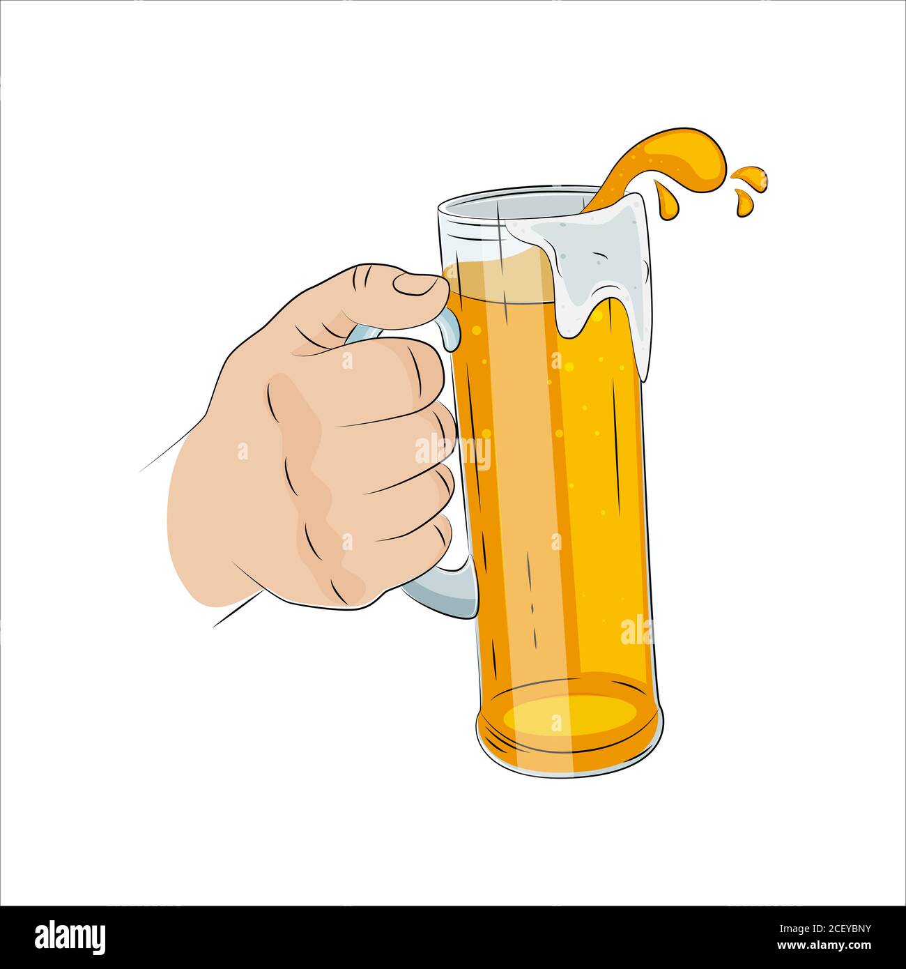 Male hand holding a mug of beer, vector illustration Stock Vector Image