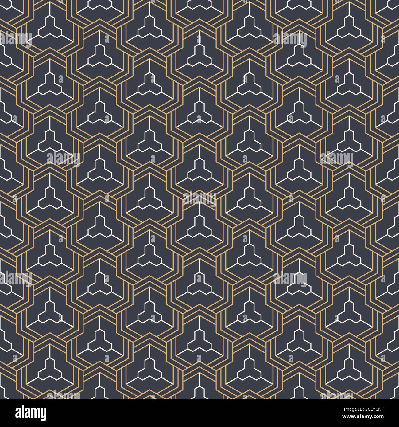 Abstract seamless pattern. Modern stylish texture. Linear style. Geometric tiles with triple hexagonal elements. Vector color background. Stock Vector