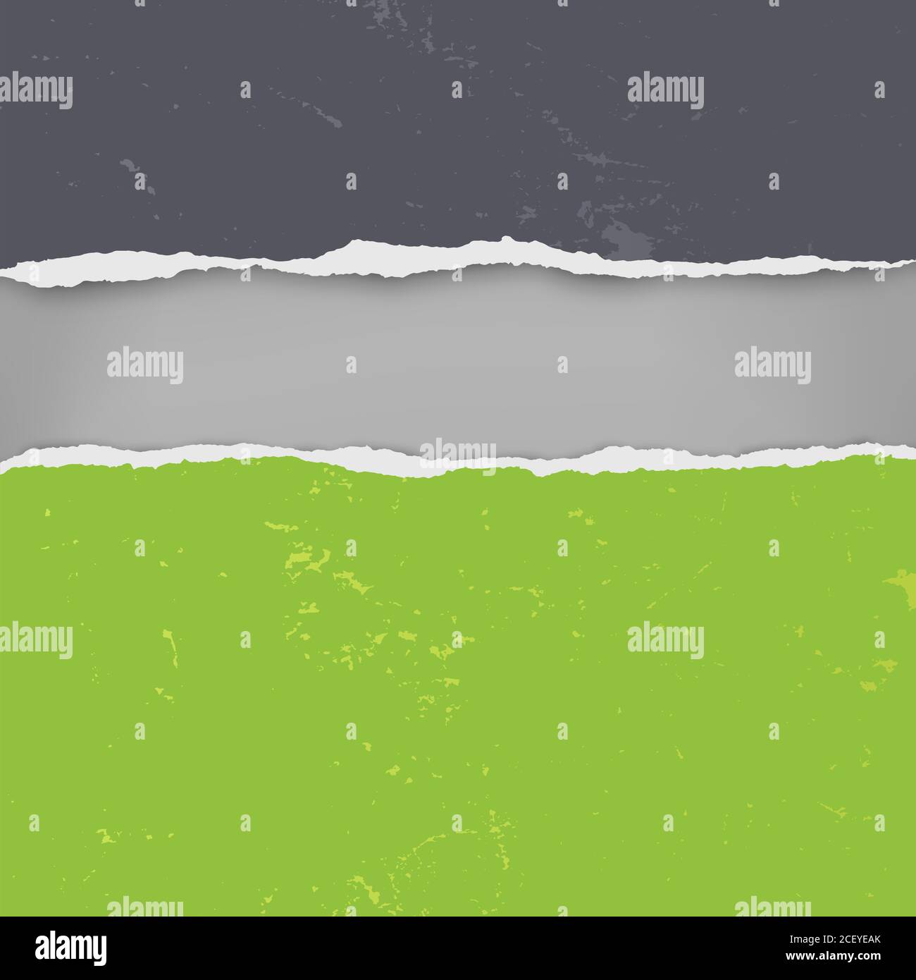 Pieces of torn, ripped distressed black and green paper with soft ...