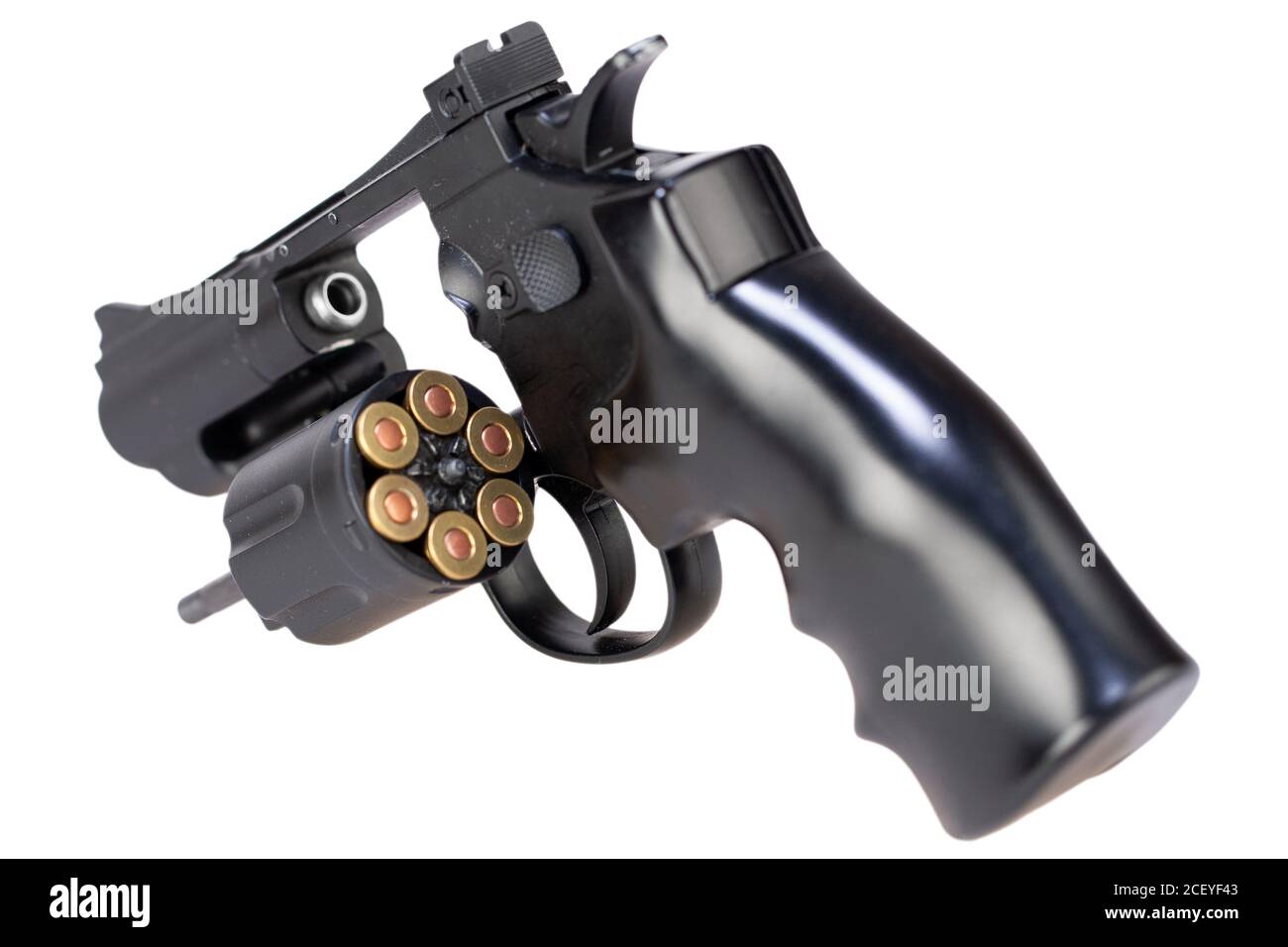 revolver with open cylinder with ammunition isolated on white ...