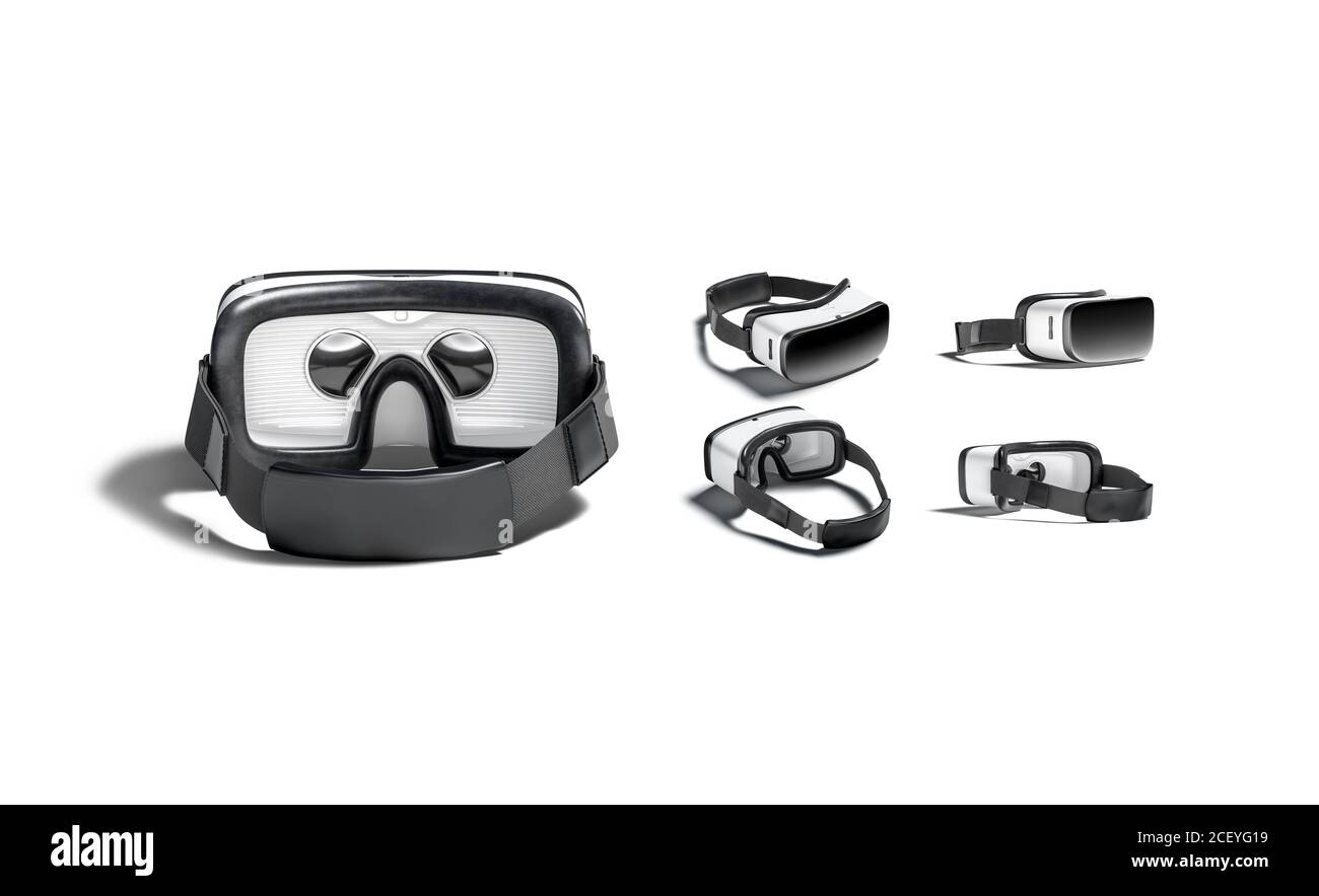 Blank white virtual reality goggles mock up, different views Stock Photo