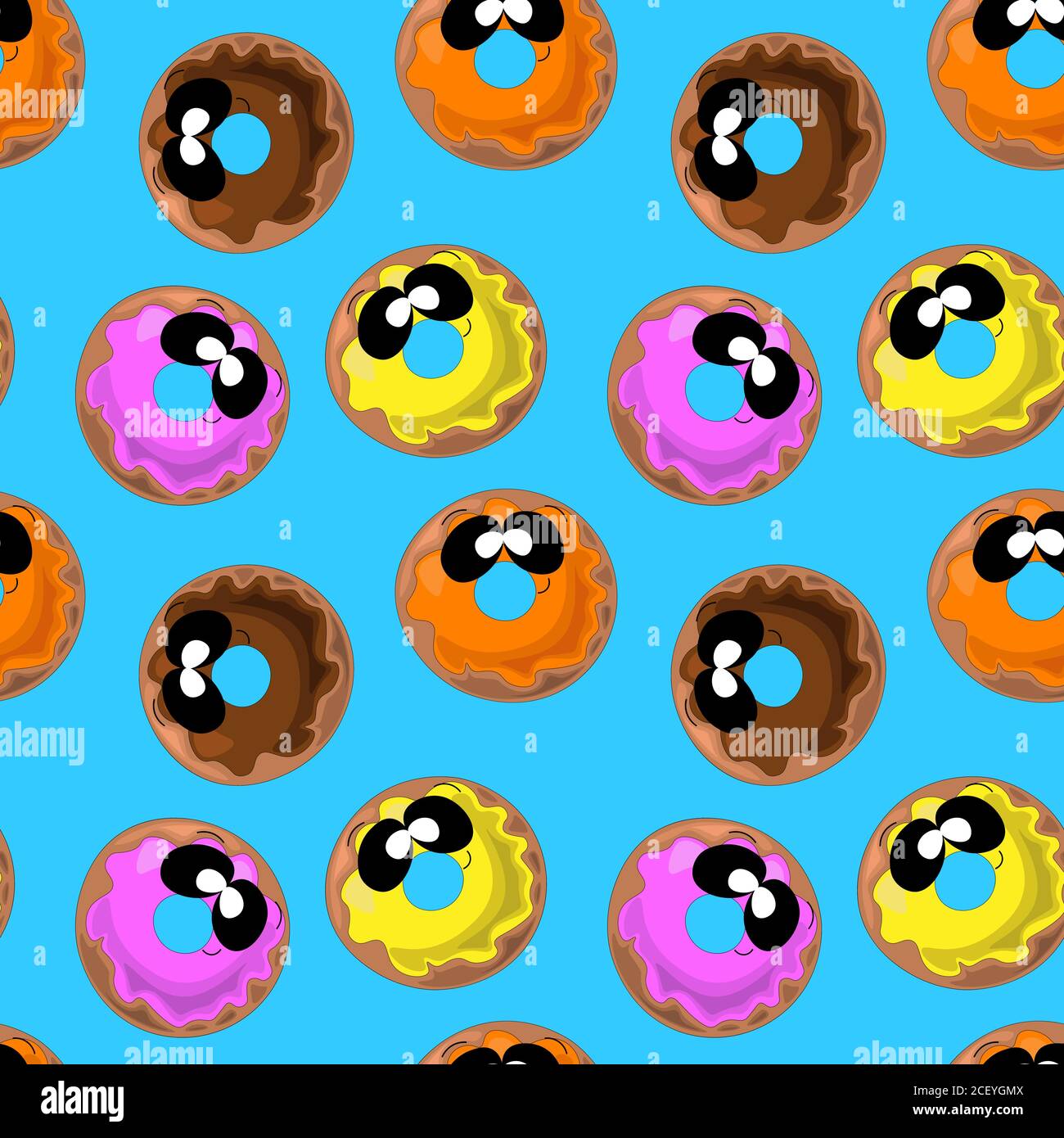 Seamless vector pattern with donut in cartoon style Stock Vector