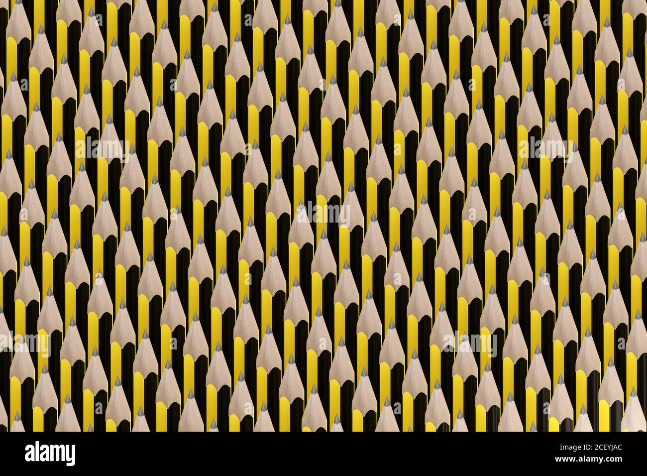 Yellow and black graphite Pencils Pattern background. 3d illustration