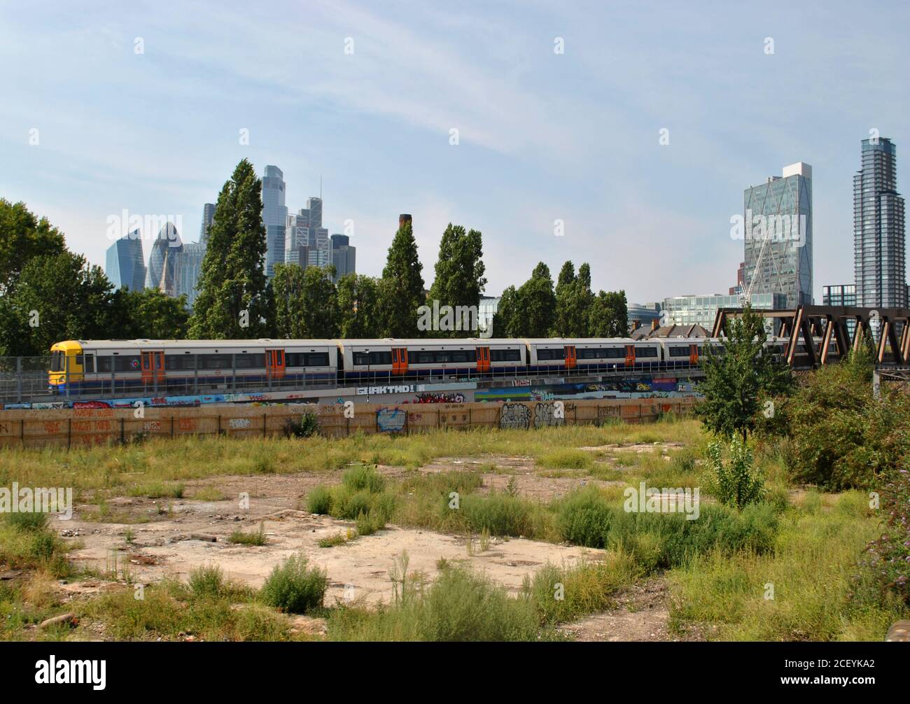 Image of the once exciting & varied, Nomadic Community Gardens in Shoreditch which are now empty having been cleared in readiness for construction. Stock Photo