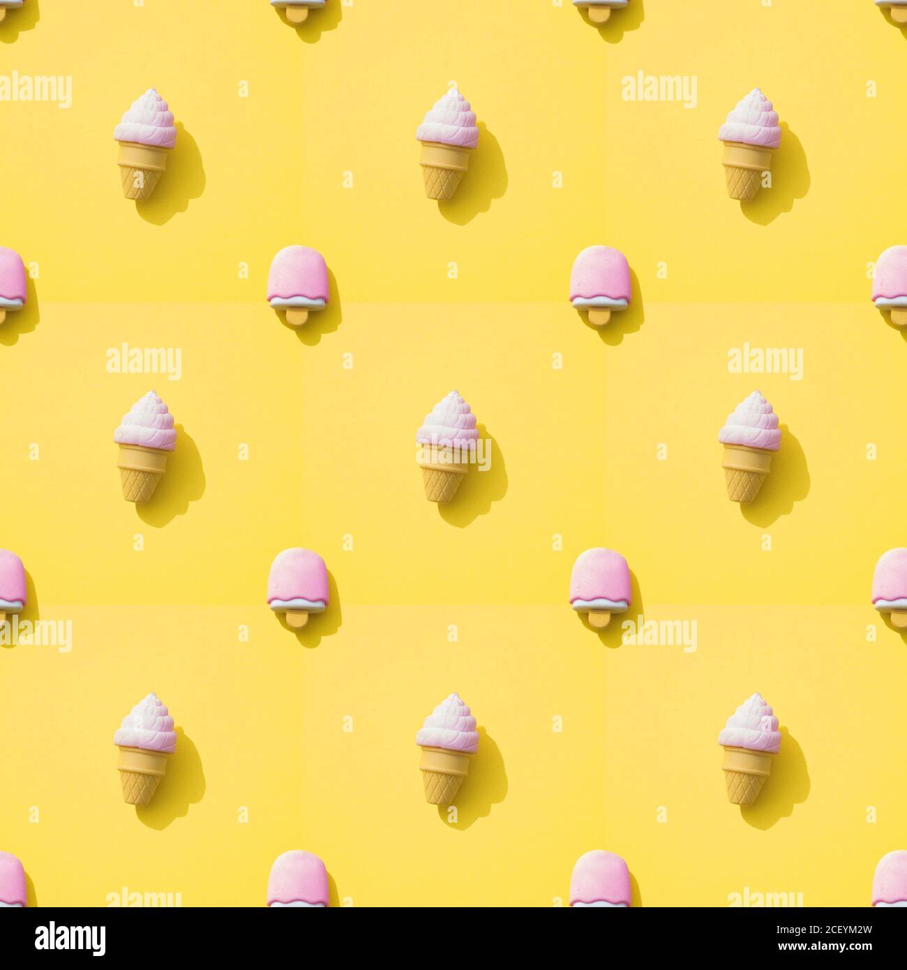 Pattern with ice cream on a yellow background. Seamless pattern Stock Photo