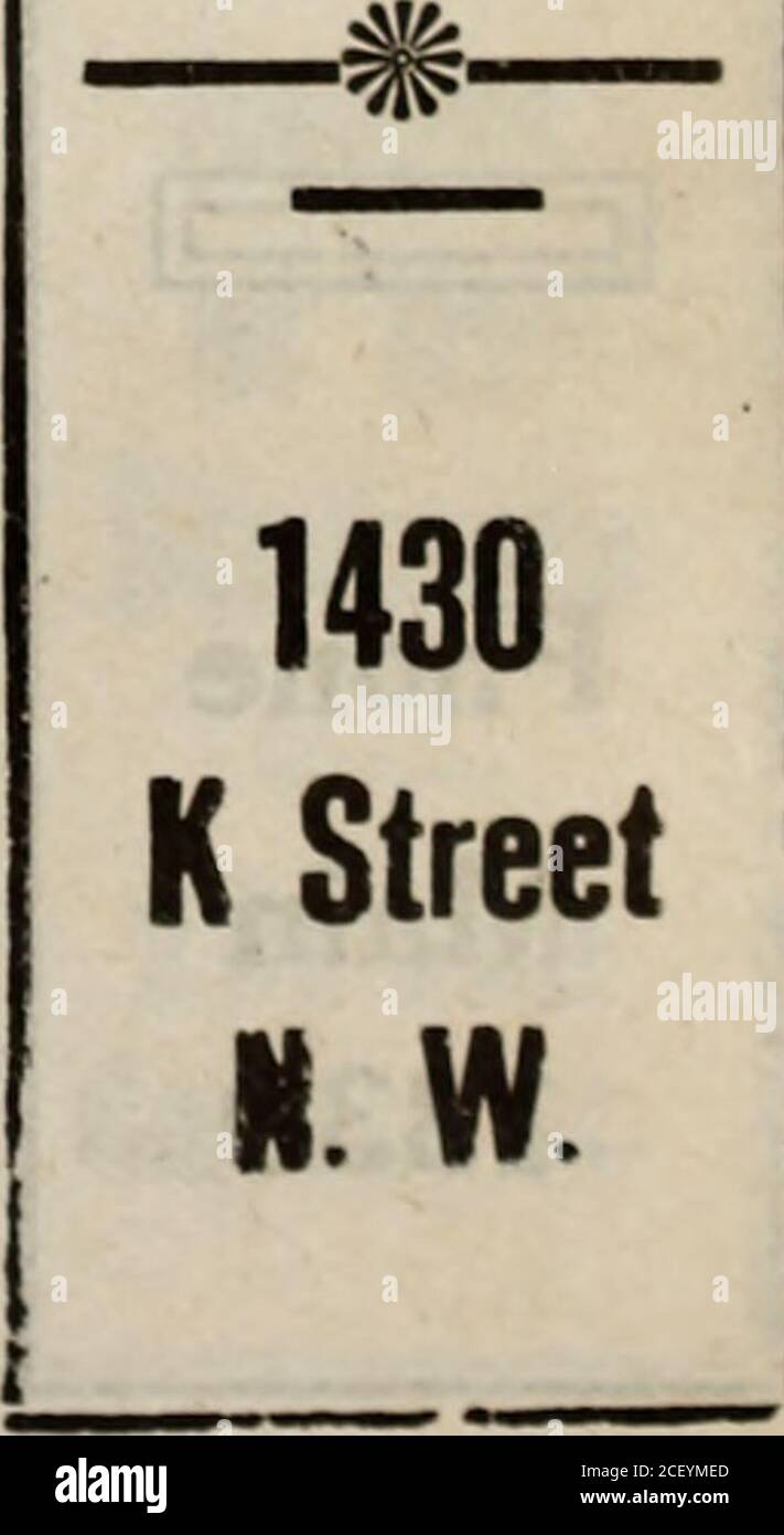 . Washington (District of Columbia), city directory. O Mrs 39 Tallman Pearlie E Mrs 40 Blake Louisa M, physBlake Levi C 41 Greene John 42 Murphy Henry K 43 Furay Jas H 44 Ireland Hans 45 Liddle Danl L 46 Glick John H 47 Cranford Edw B 48 Davis Geo D 49 Huttel Geo R 50 Day Frank J 51 Hannan Eugene C, plmbr 52 Earle H P 53 Fisher Edw Y 54 The BloomingdaleApartments: 1 Taylor Chas L 2 Somerville Jas H 3 Fowler Arthur L 4 Biloon EdwBleier Marie Mrs Street continued 55 Mills John S 57 Chatfleld Horace F 58 Carney Geo A 59 Finch Stanley W 60 Kanstoroom David, optician 61 Niess Edwin A 62 Baker Isaac Stock Photo