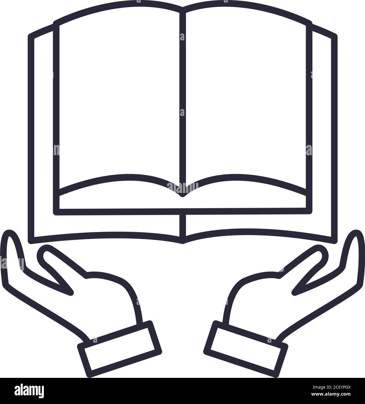open book over hands line style icon design, Education literature and ...
