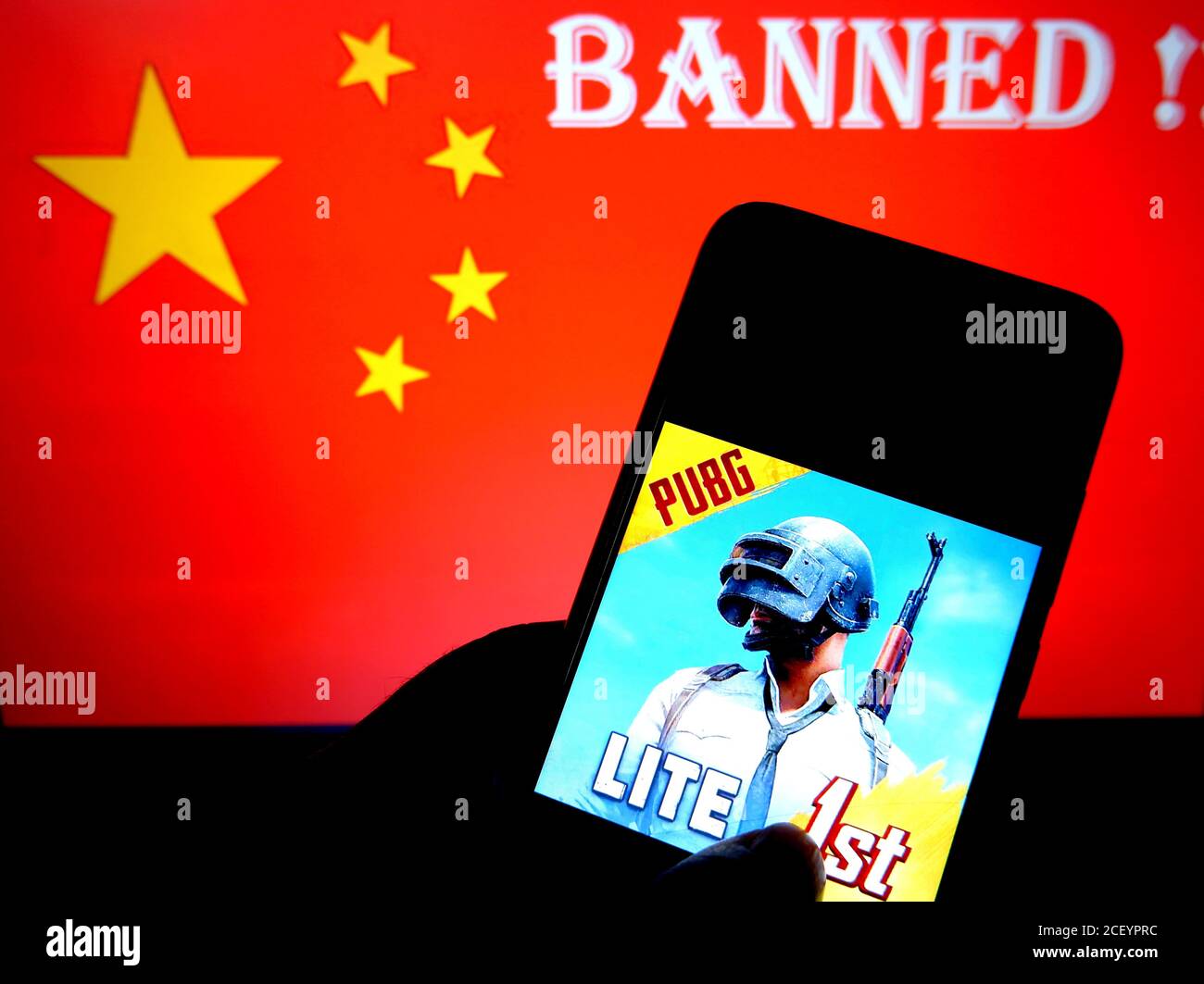 In this photo illustration a PUBG Video game application Logo seen displayed on a smartphone.PUBG has been banned by Indian Government from 2nd September 2020 . Stock Photo
