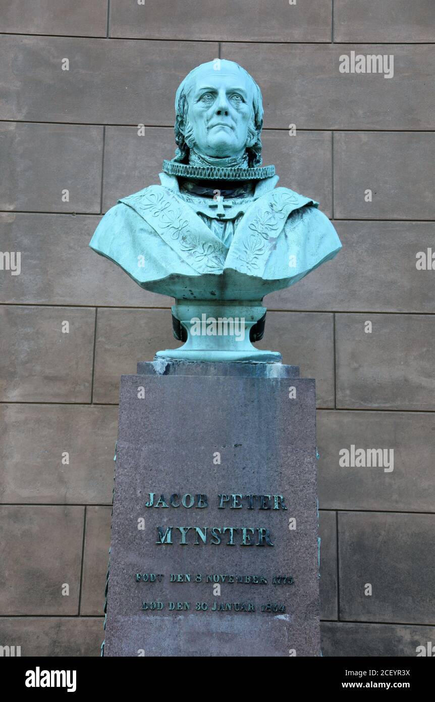 Bust of Jacob Peter Mynster at Frue Plads outside Copenhagen University Stock Photo