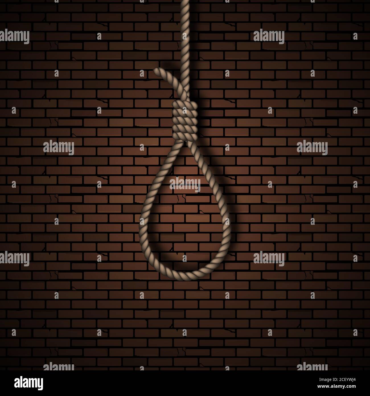 Loop from a rope. The gallows of the tent against the background of a brick wall. Concept of murder.Vector illustration. Stock Vector