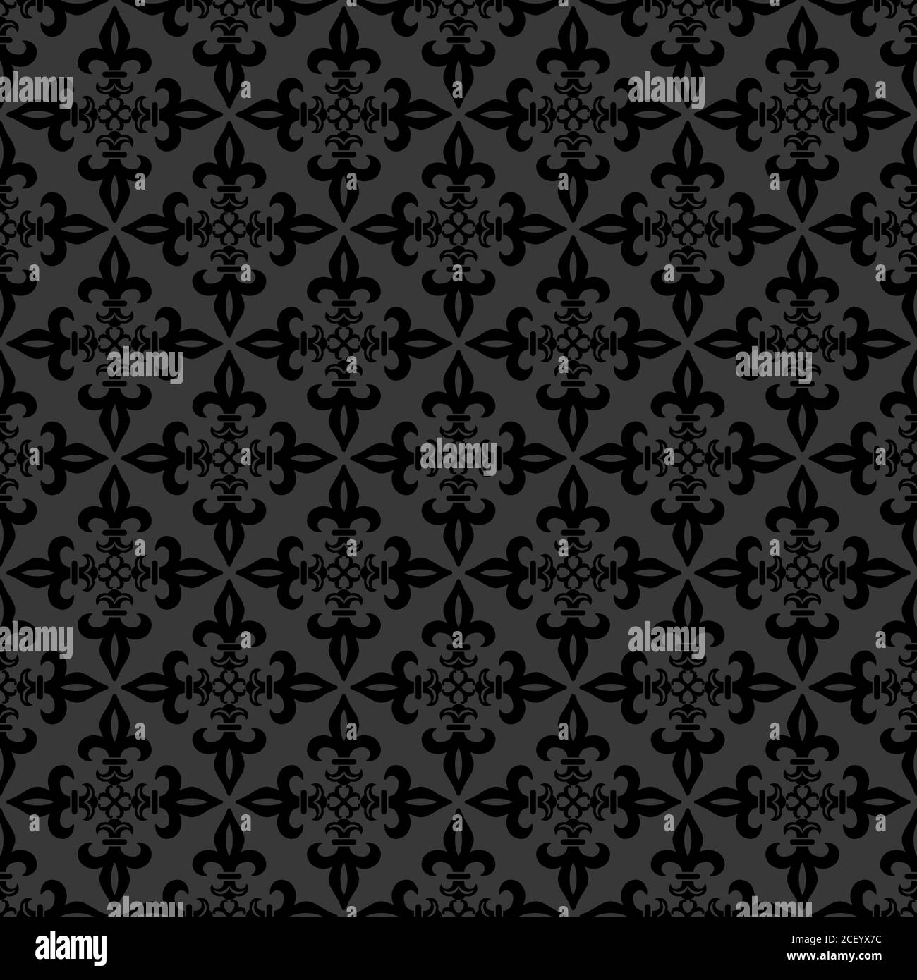 Seamless pattern fleur de lis.Black tiles on a gray background.Flower classical pattern.Medieval ornament.Vector illustration. Stock Vector