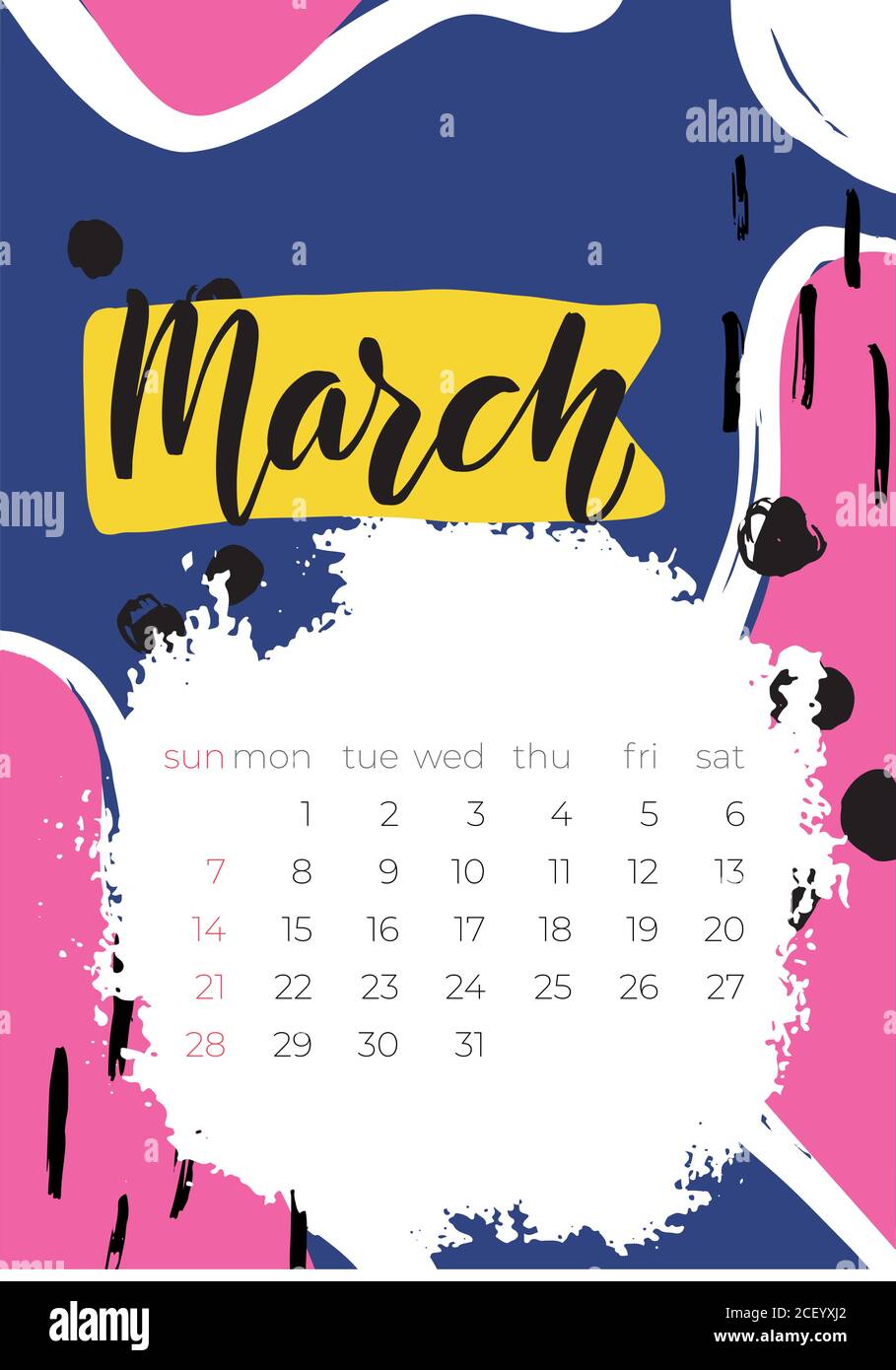 March 2021 page. Modern creative calendar. Abstract monthly calendar template Stock Vector