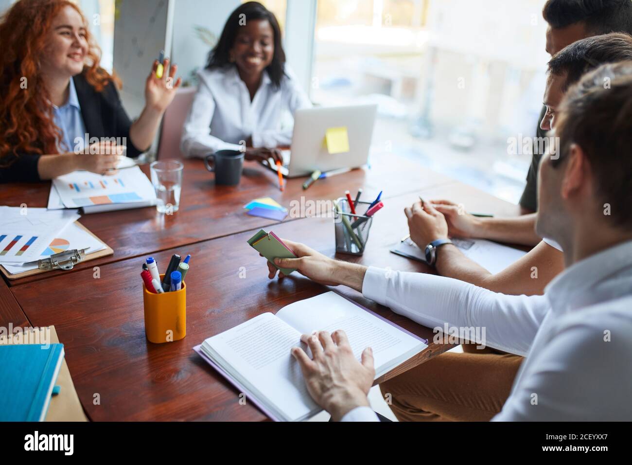 international group of people, business team gathered on table to