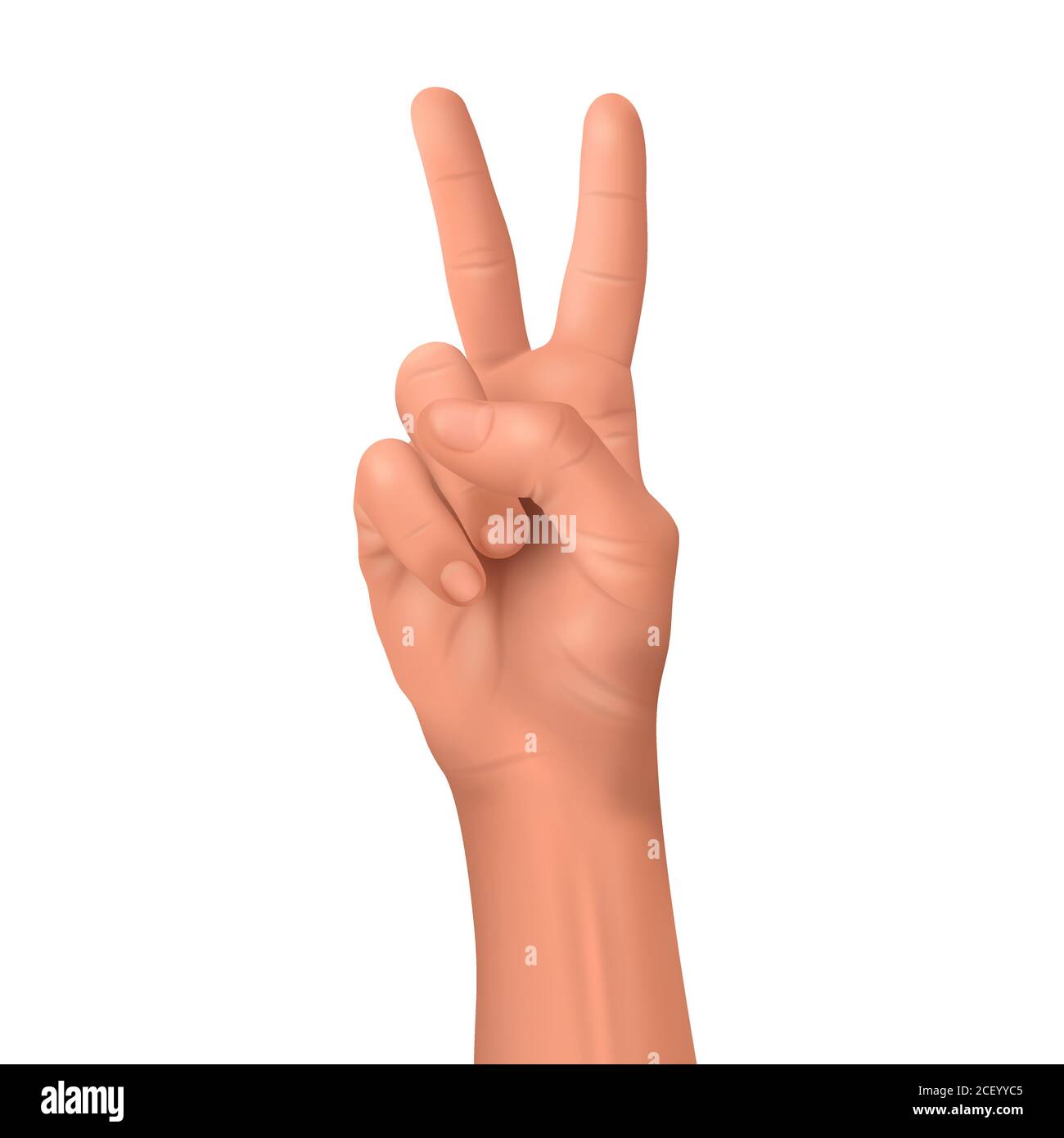 Gesture of a hand. Sign of the victorition.3D.Realistic vector illustration on a white isolated background. Stock Vector