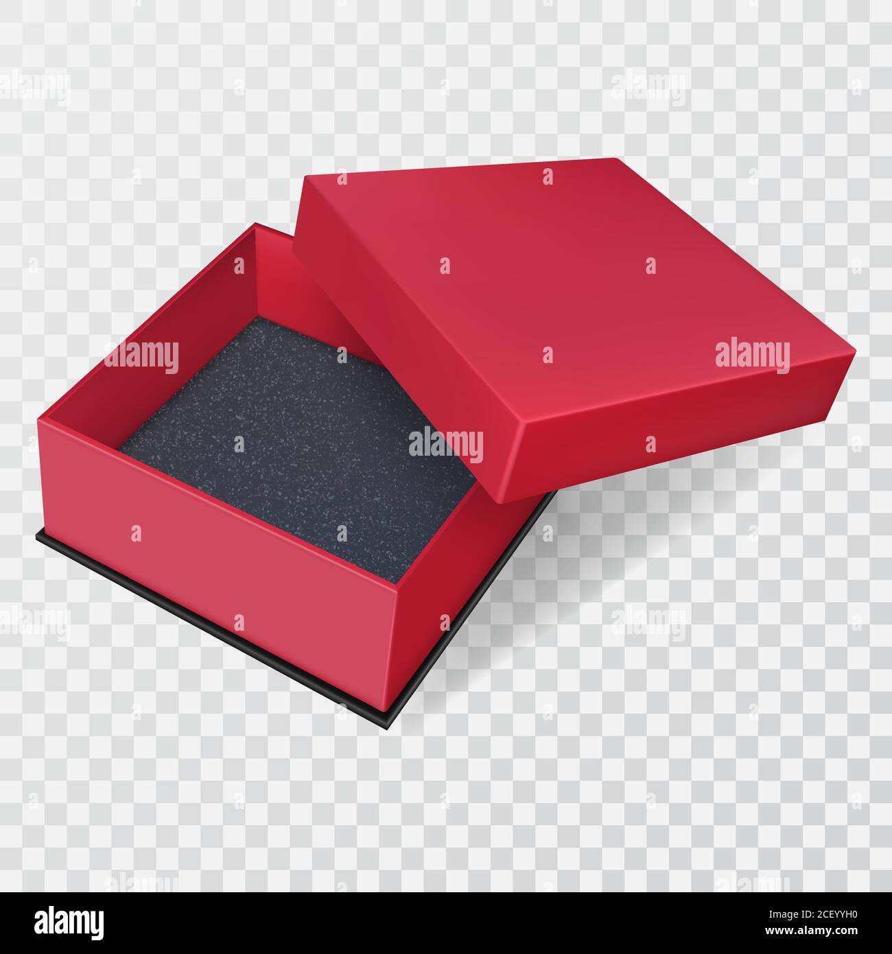 Open red gift box on an isolated transparent background.Container with an open lid.3D.Template for design.Realistic vector illustration. Stock Vector