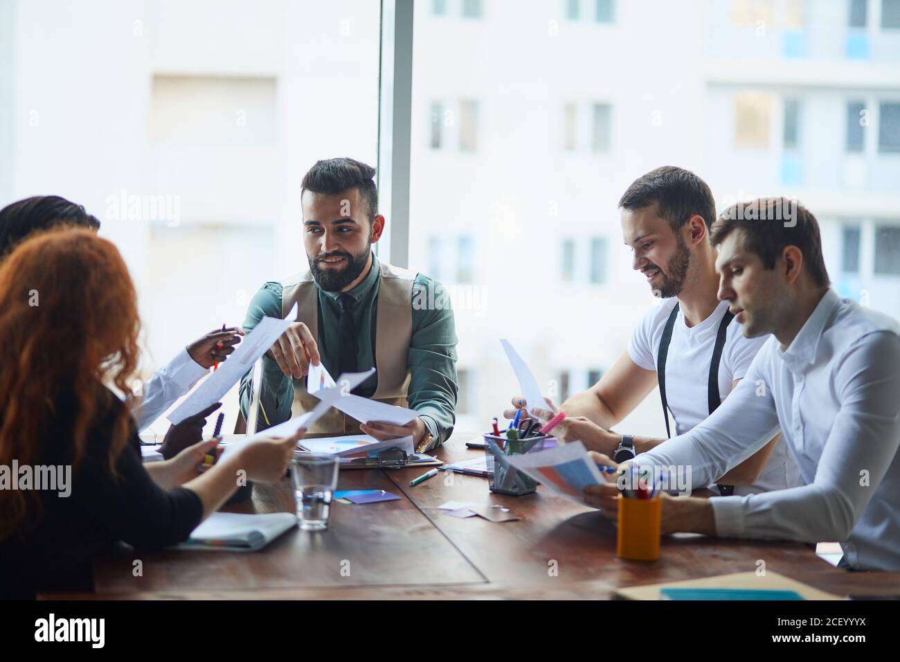 international group of people, business team gathered on table to