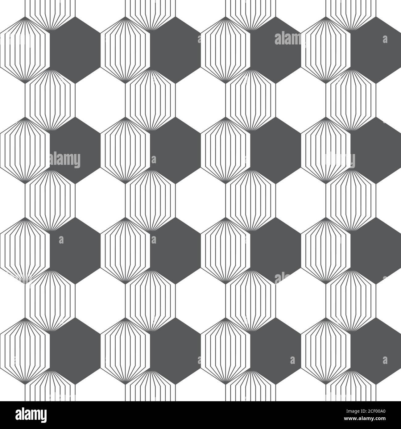 Vector seamless pattern. Abstract textured background. Modern trendy texture with regularly repeating striped hexagons located in zigzag form. Contemp Stock Vector