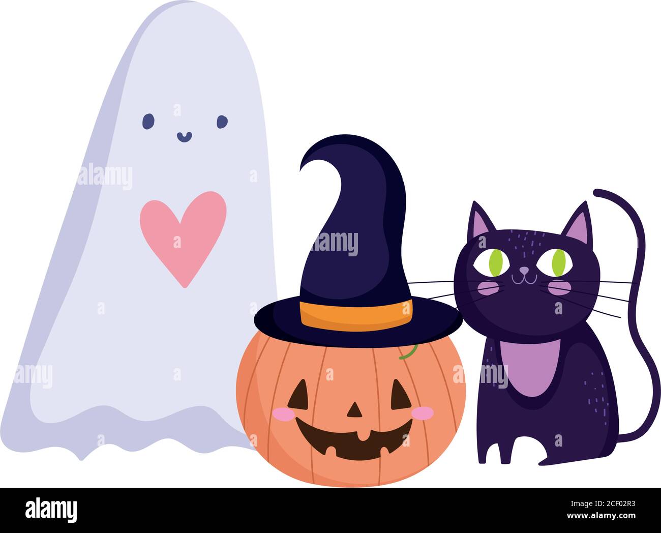 happy halloween, ghost pumpkin and black cat trick or treat party ...
