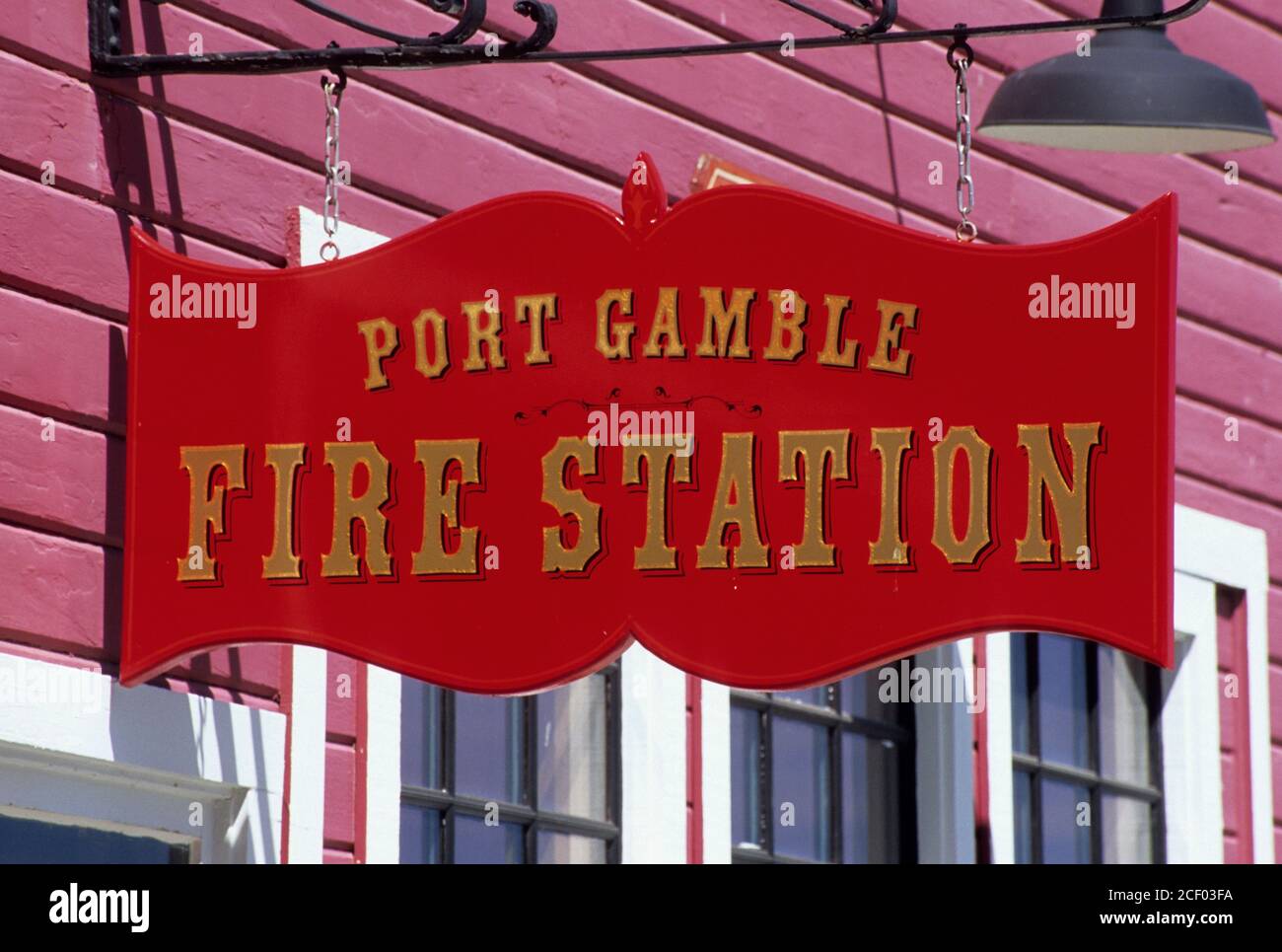 Fire Station sign, Port Gamble, Washington Stock Photo