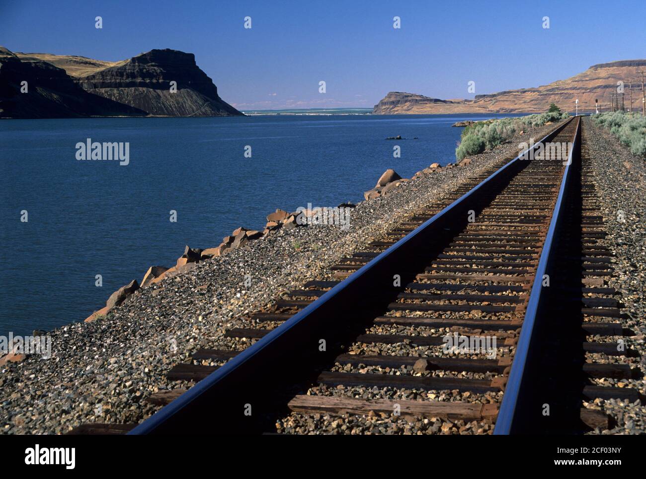 Railroad track at Wallula Gap, Walla Walla County, Washington Stock