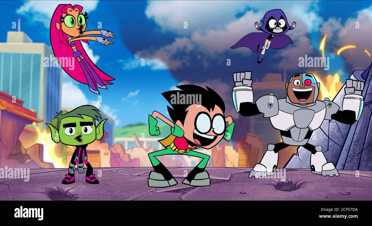 Starfire Beast Boy Robin Raven Cyborg Teen Titans Go To The Movies 2018 Stock Photo Alamy