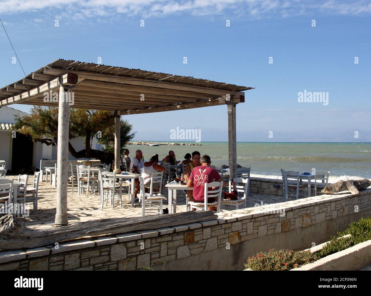 Seating are at The Boathouse, Roda, Corfu, Greece Stock Photo