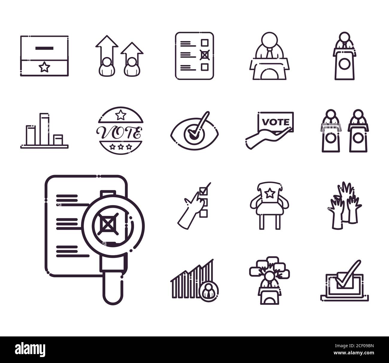 line style set of icons design, Democracy president election and ...