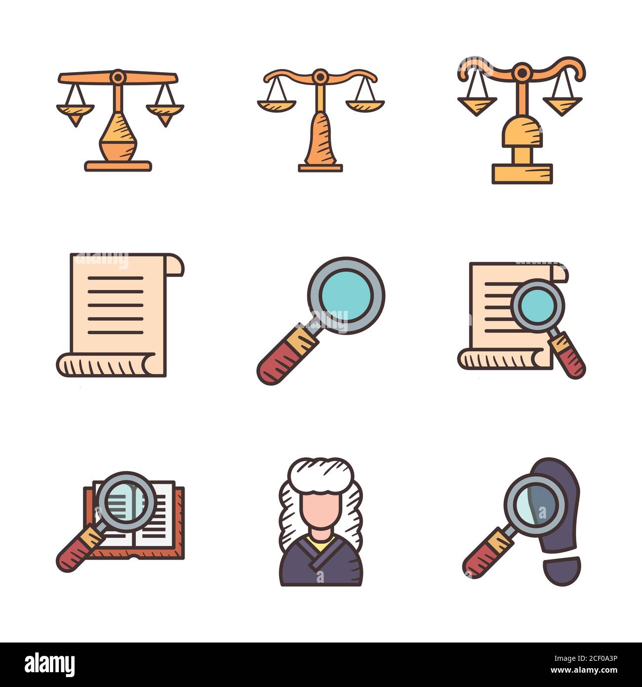 line and fill style icon set design, Law justice legal judgment and ...