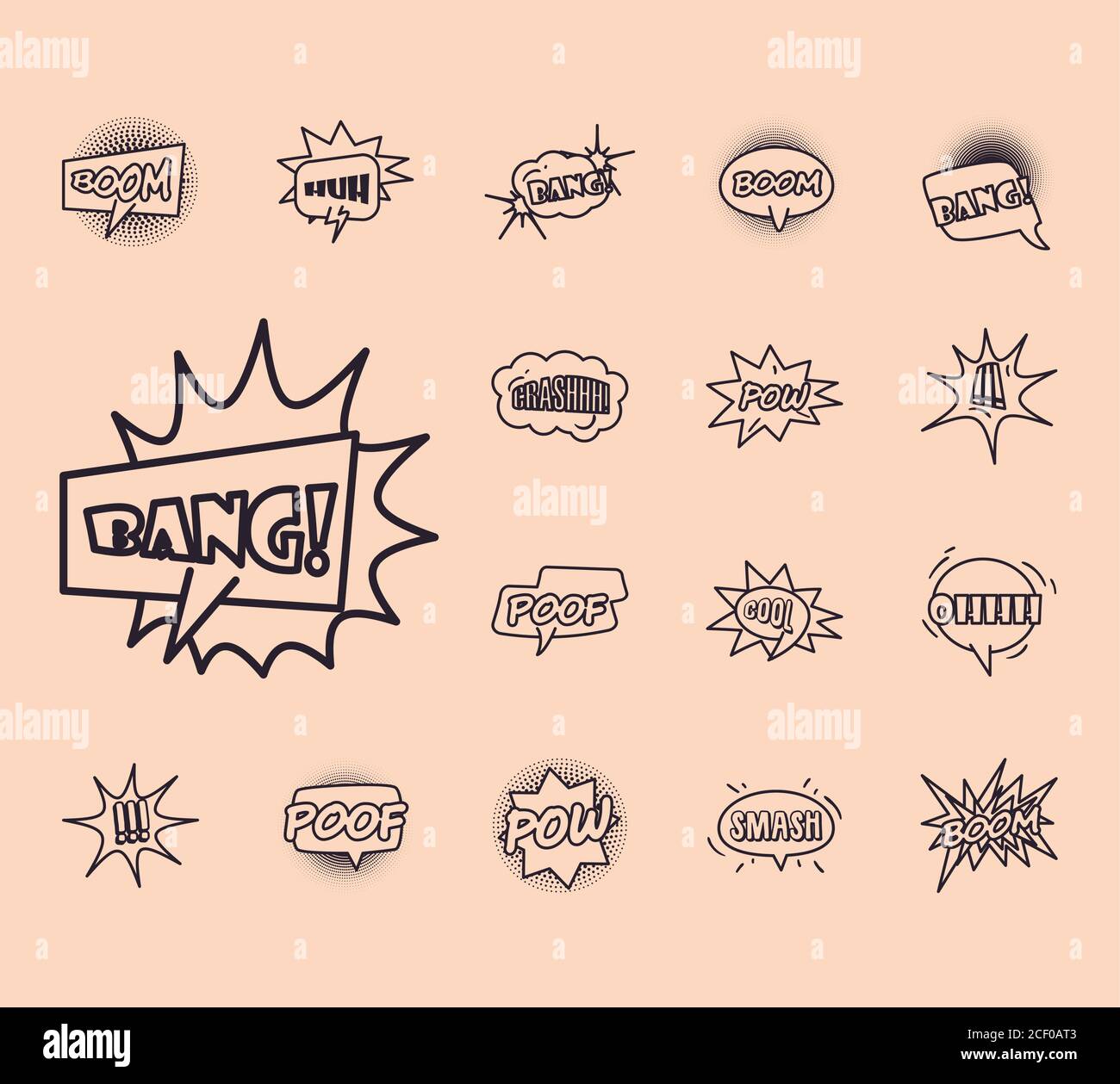 bubbles line style collection of icons design of pop art retro ...
