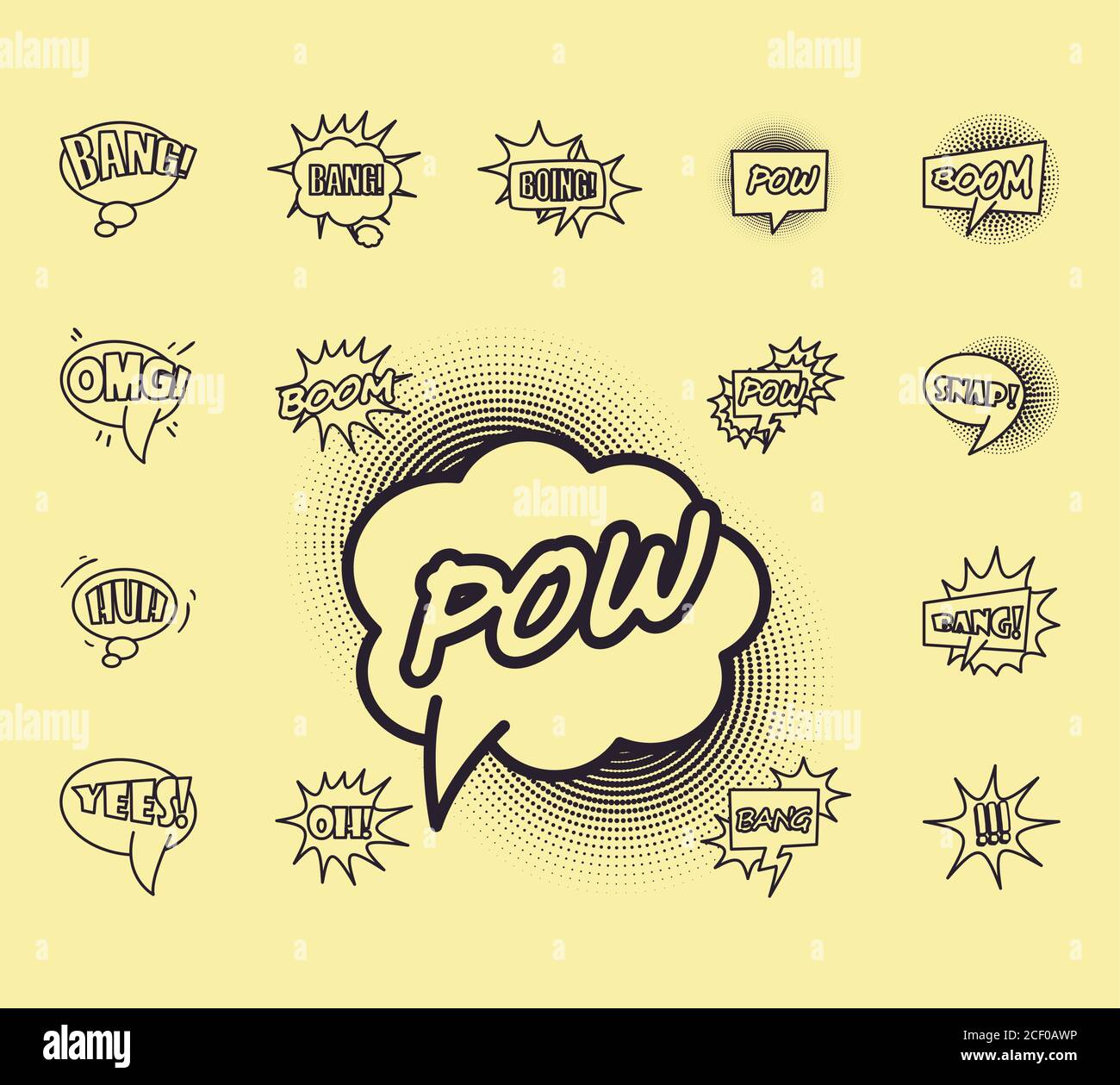 bubbles line style set of icons design of pop art retro expression ...