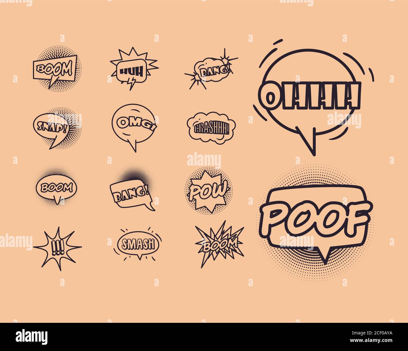 bubbles line style set icons design of pop art retro expression comic ...