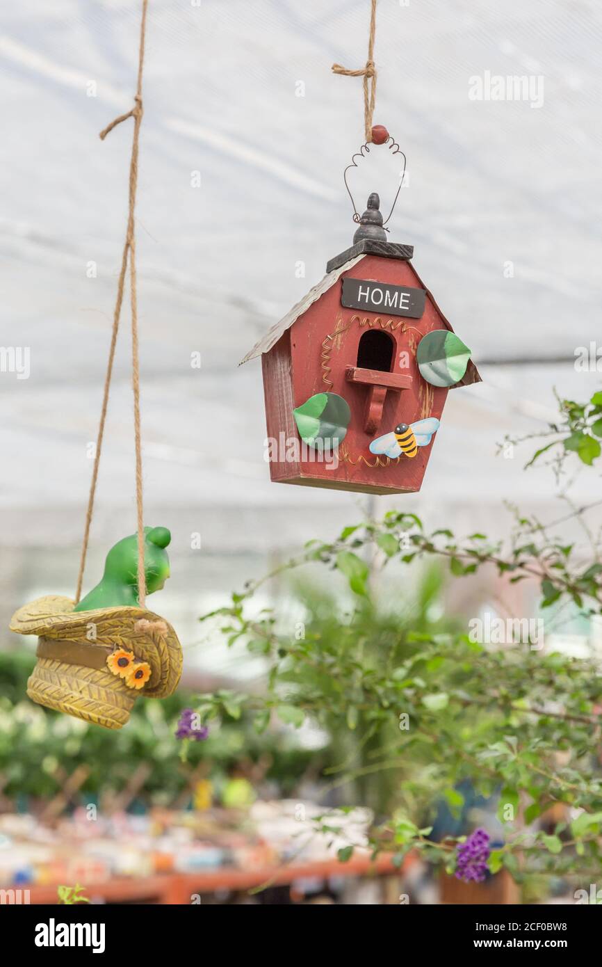Hanging wooden house bird's nest Stock Photo