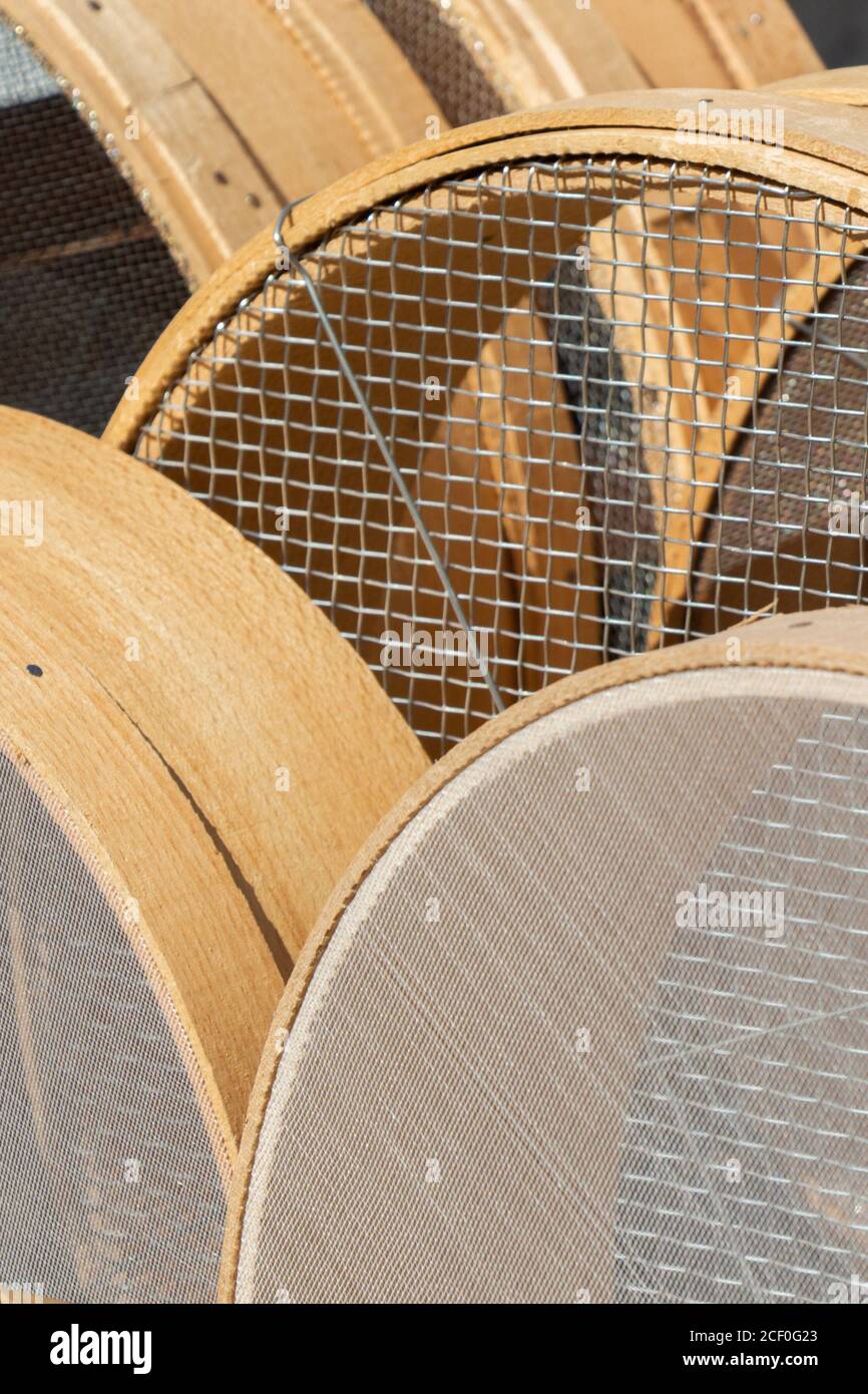 Traditional type sieves made of wood Stock Photo Alamy