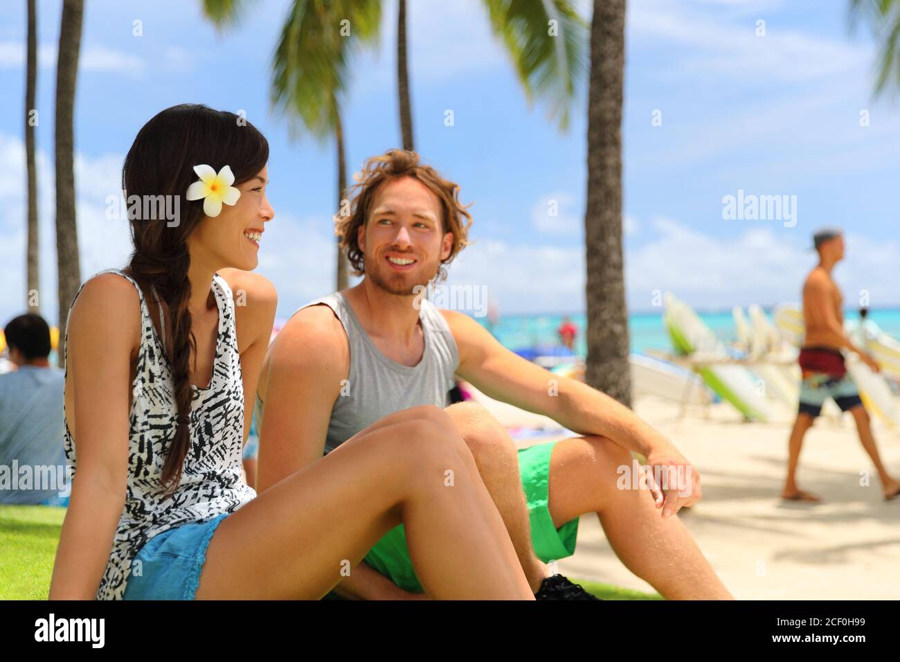 Hawaii Honolulu Waikiki beach lifestyle couple Stock Photo
