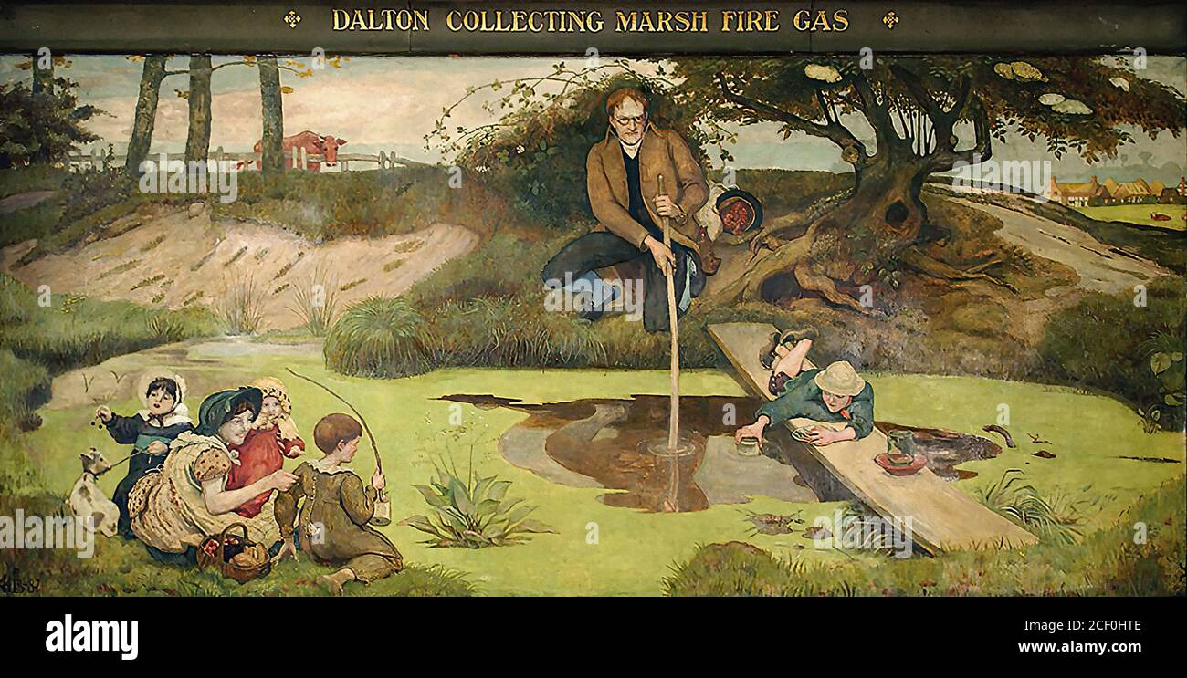 Brown Ford Madox - Manchester Murals 12 - Dalton Collecting Marsh-Fire Gas 1 - British School - 19th  Century Stock Photo