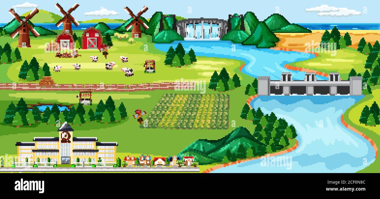 Agriculture rural landscape scene illustration Stock Vector Image & Art ...