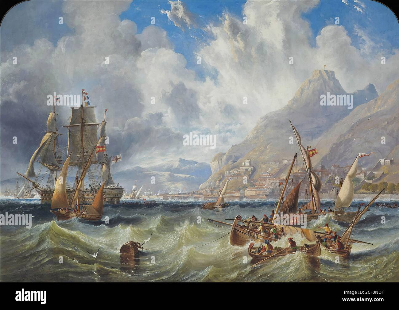 carmichael, john wilson - A Large Second Rate, probably H.M.S. Asia Passing through Local Small Craft off Gibraltar - 16213346938 c565eceae3 o Stock Photo