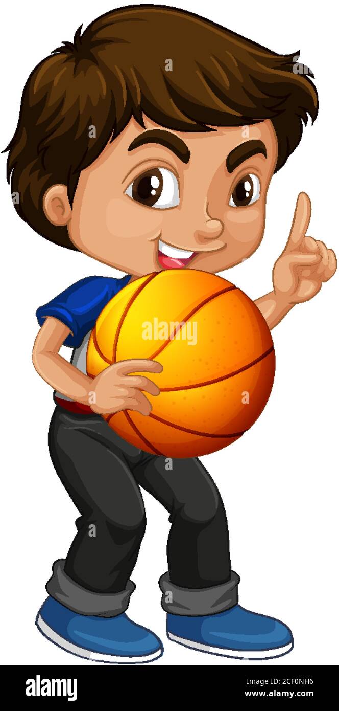 Cute Youngboy Cartoon Character Holding Basketball Illustration Stock Vector Image Art Alamy
