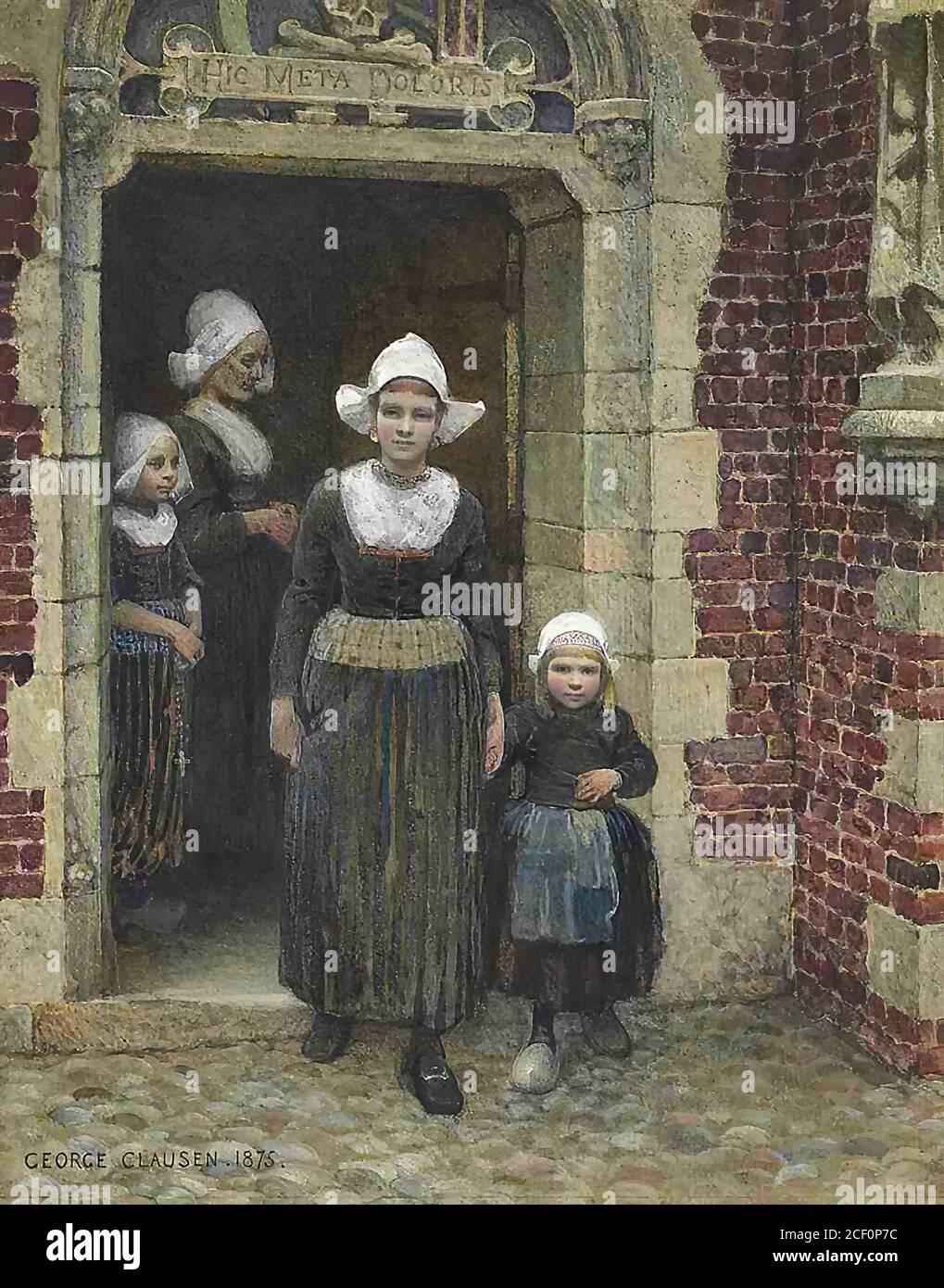 Clausen George - Coming out of Church Volendam Zuiderzee - British School - 19th  Century Stock Photo