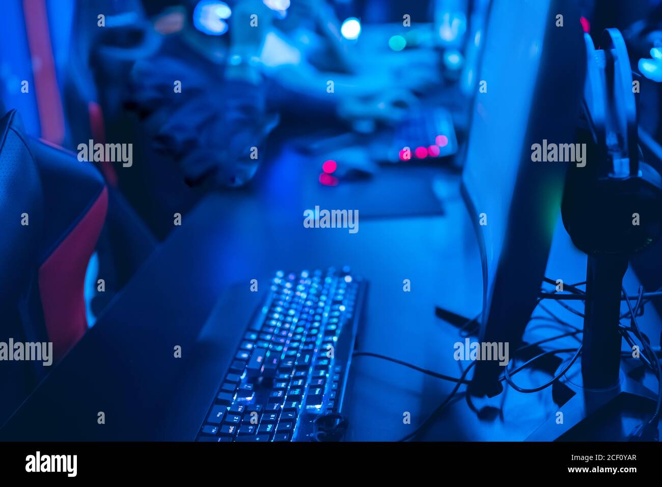 Professional gamers cafe room with powerful personal computer game ...